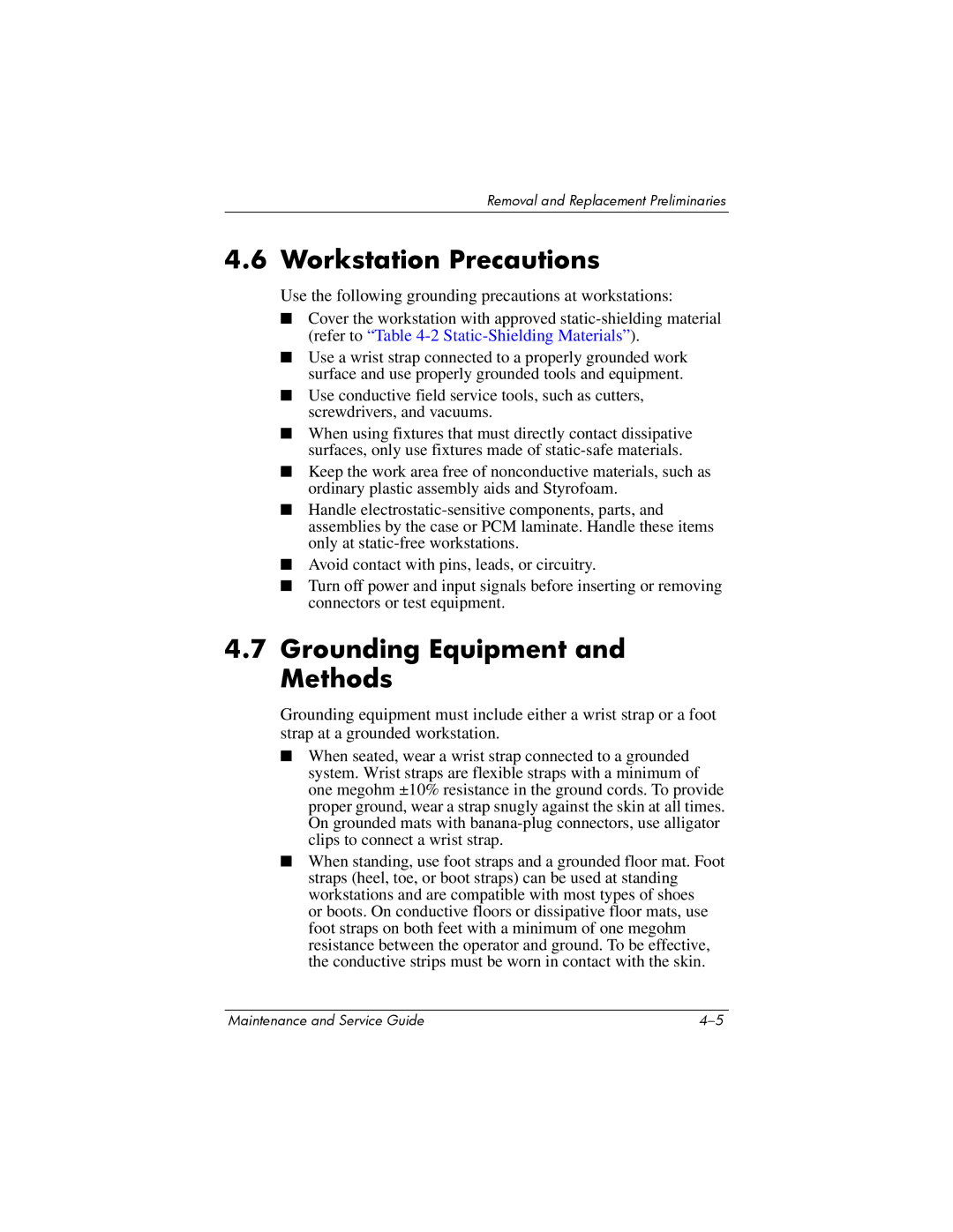 HP NX9500 manual Workstation Precautions, Grounding Equipment and Methods 