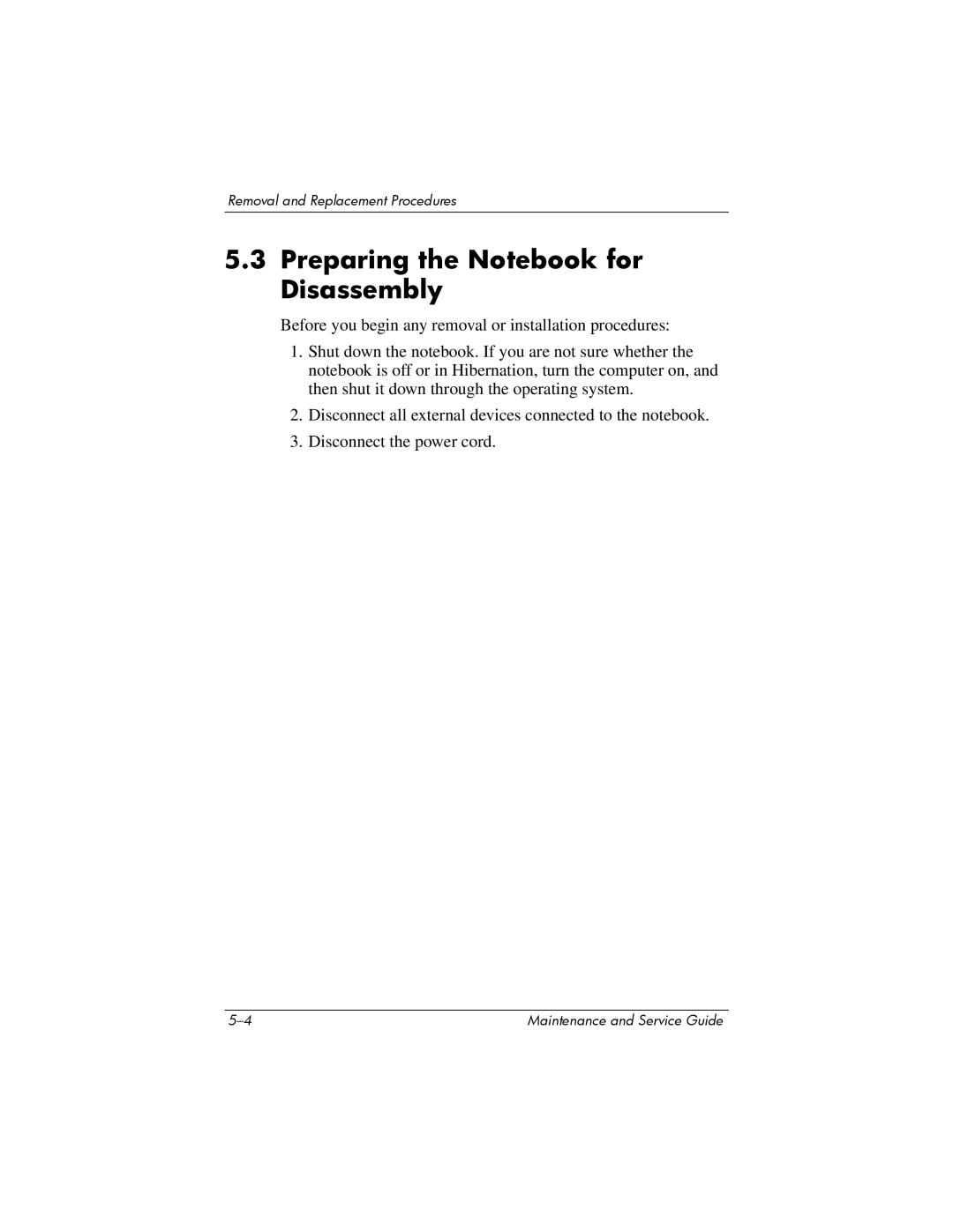 HP NX9500 manual Preparing the Notebook for Disassembly 