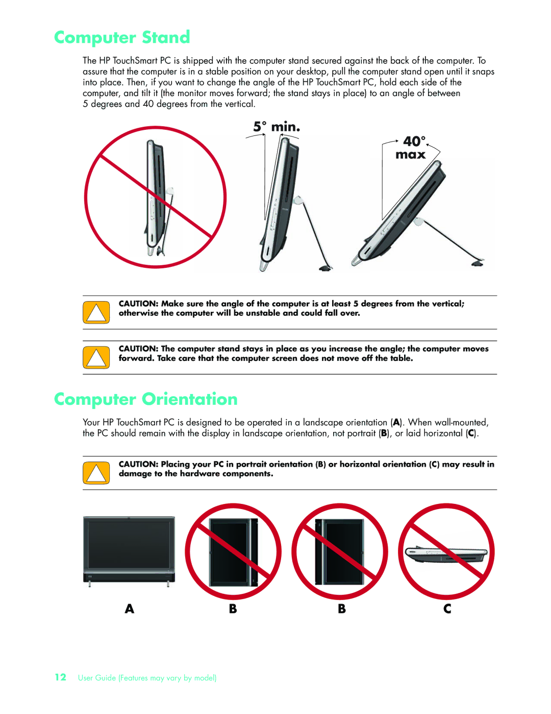 HP NY539AA, 575611-001 manual Computer Stand, Computer Orientation 