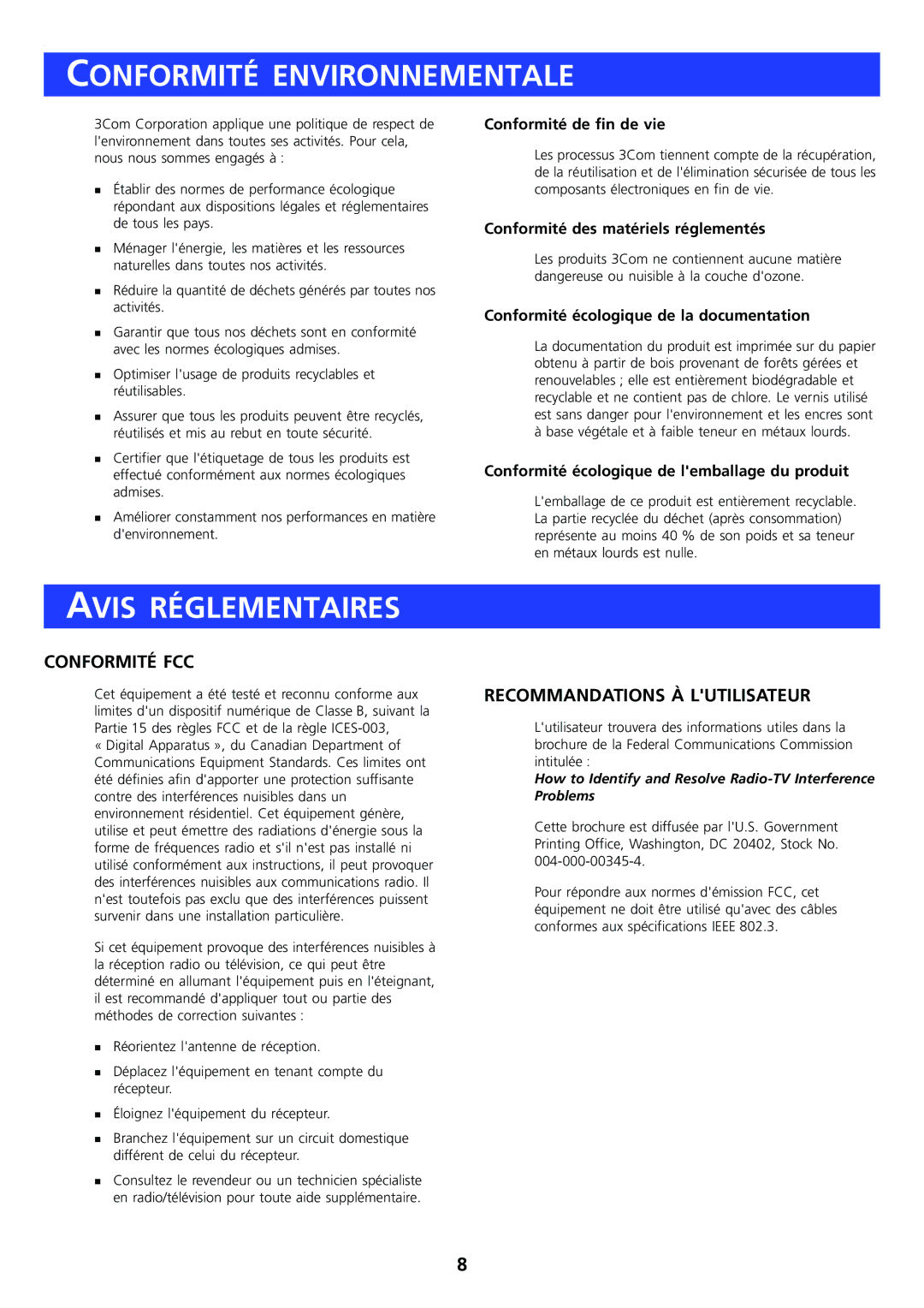 HP OfficeConnect Router manual Conformité Environnementale, Avis Réglementaires 