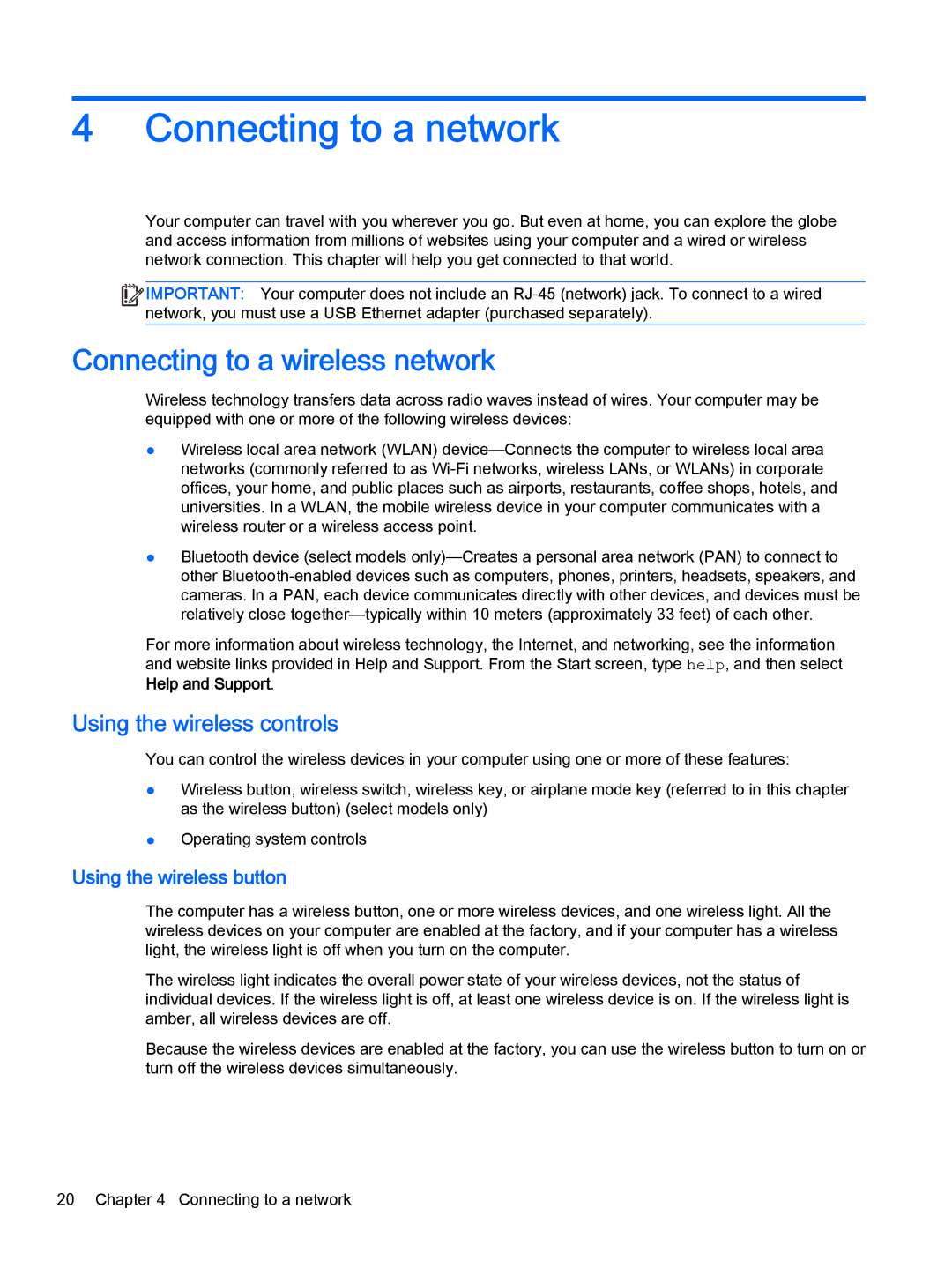 HP OMEN - 15t-5000 manual Connecting to a network, Connecting to a wireless network, Using the wireless controls 