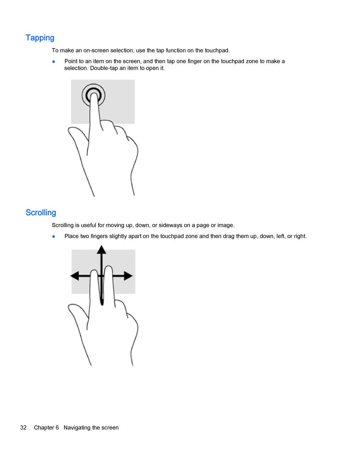 HP OMEN - 15t-5000 manual Tapping, Scrolling 