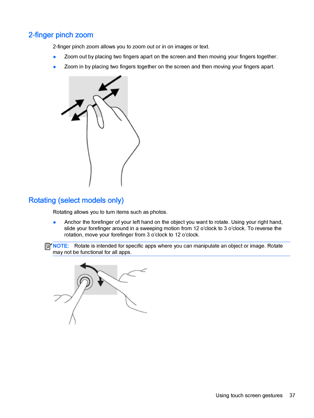 HP OMEN - 15t-5000 manual Finger pinch zoom, Rotating select models only 