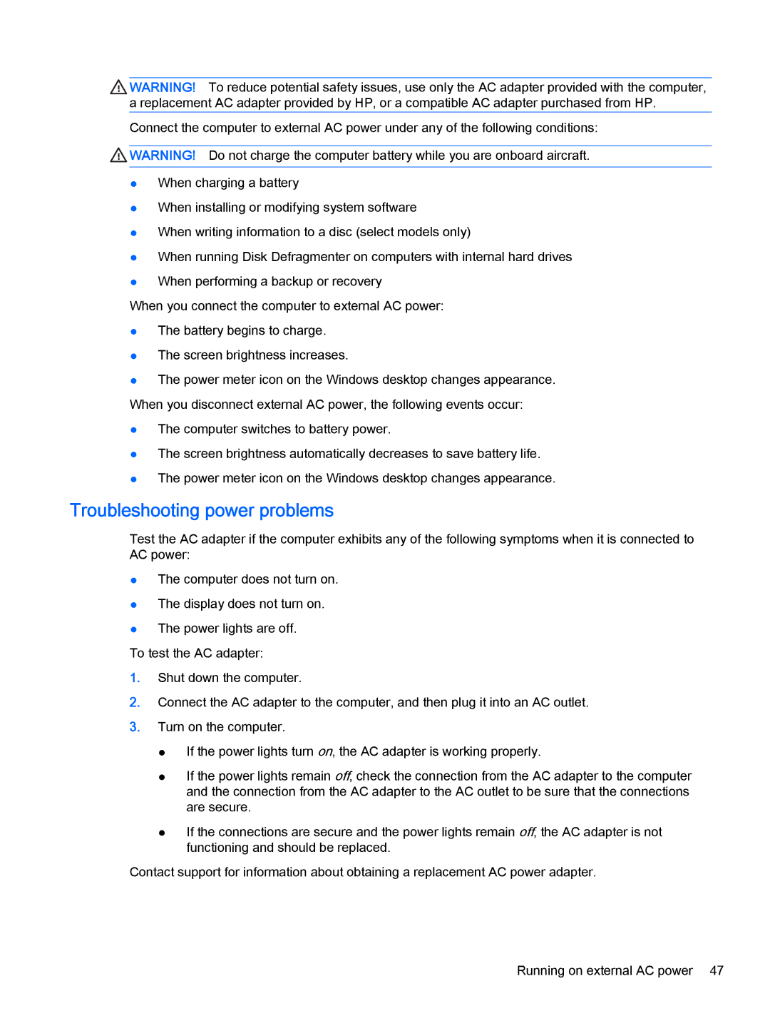 HP OMEN - 15t-5000 manual Troubleshooting power problems 