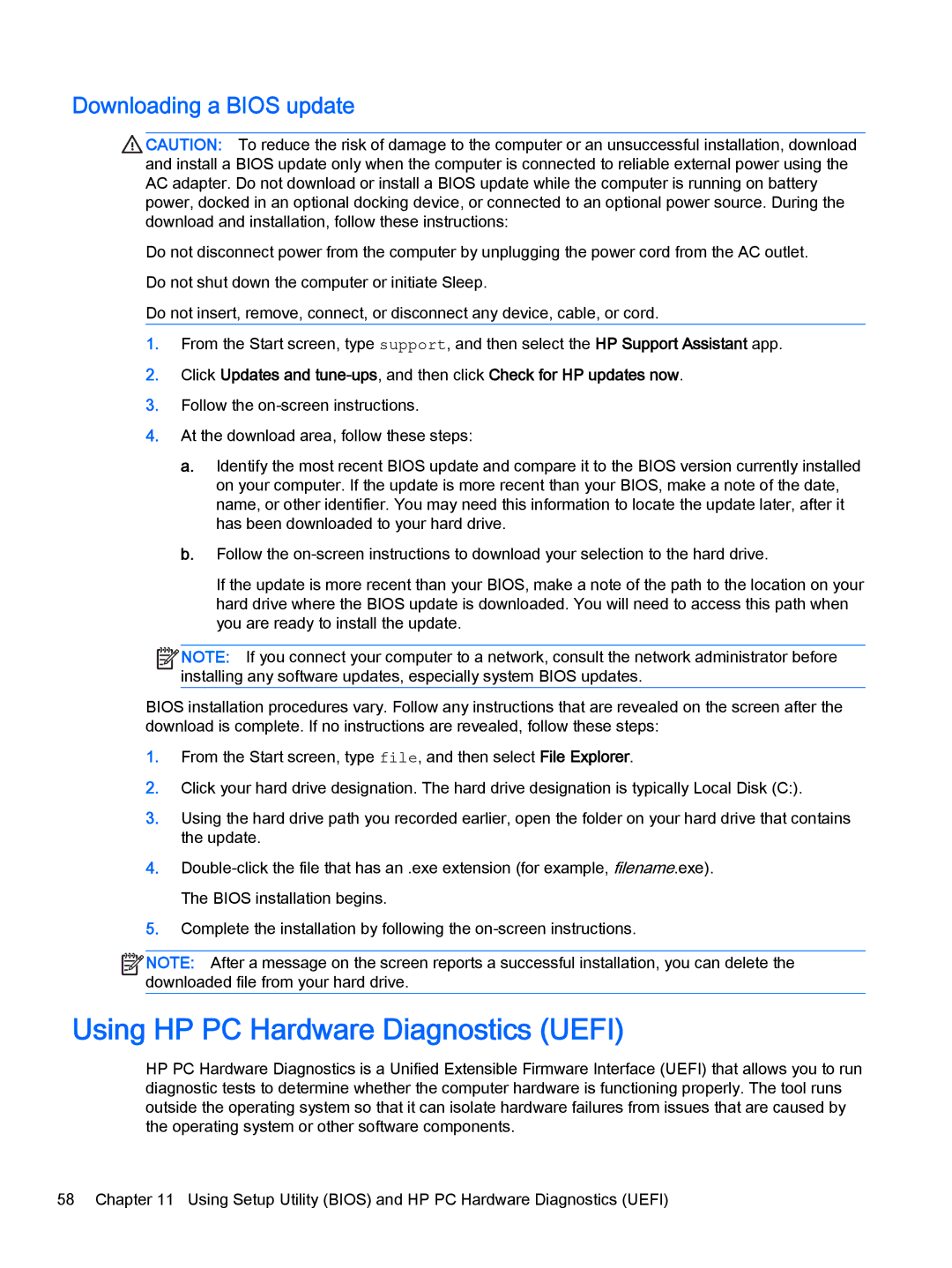 HP OMEN - 15t-5000 manual Using HP PC Hardware Diagnostics Uefi, Downloading a Bios update 