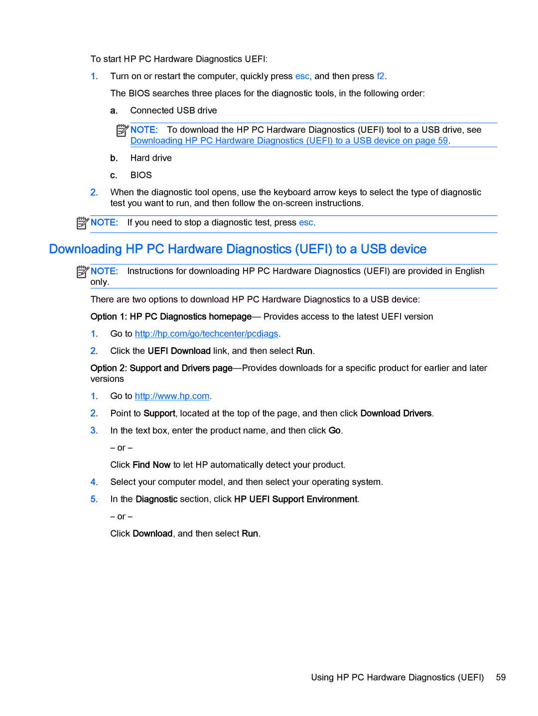 HP OMEN - 15t-5000 manual Downloading HP PC Hardware Diagnostics Uefi to a USB device 