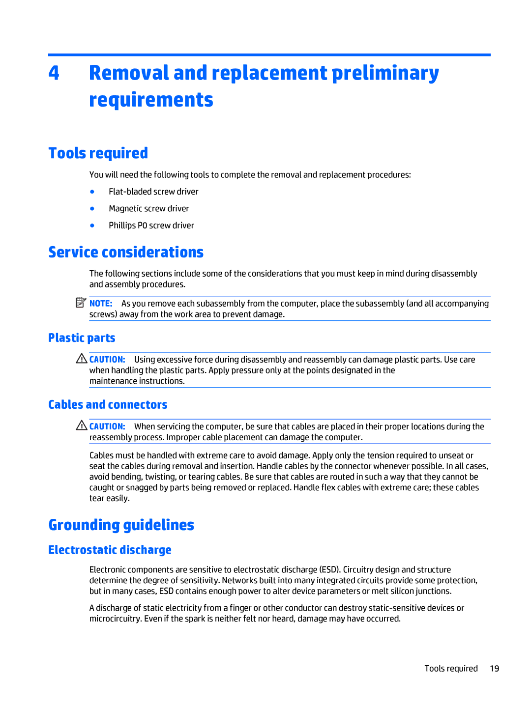 HP OMEN - 15t-5000 manual Removal and replacement preliminary requirements, Tools required, Service considerations 