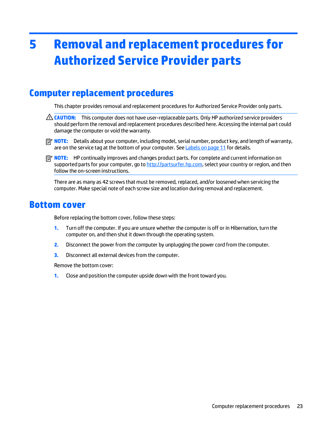 HP OMEN - 15t-5000 manual Computer replacement procedures, Bottom cover 