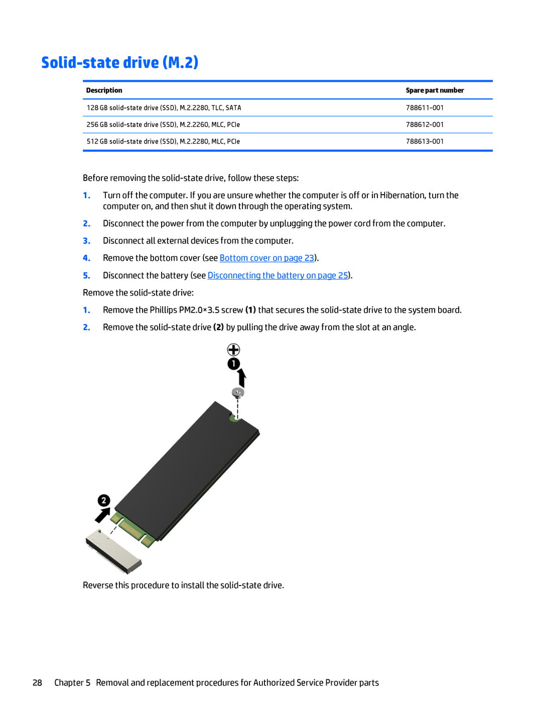 HP OMEN - 15t-5000 manual Solid-state drive M.2, Description Spare part number 