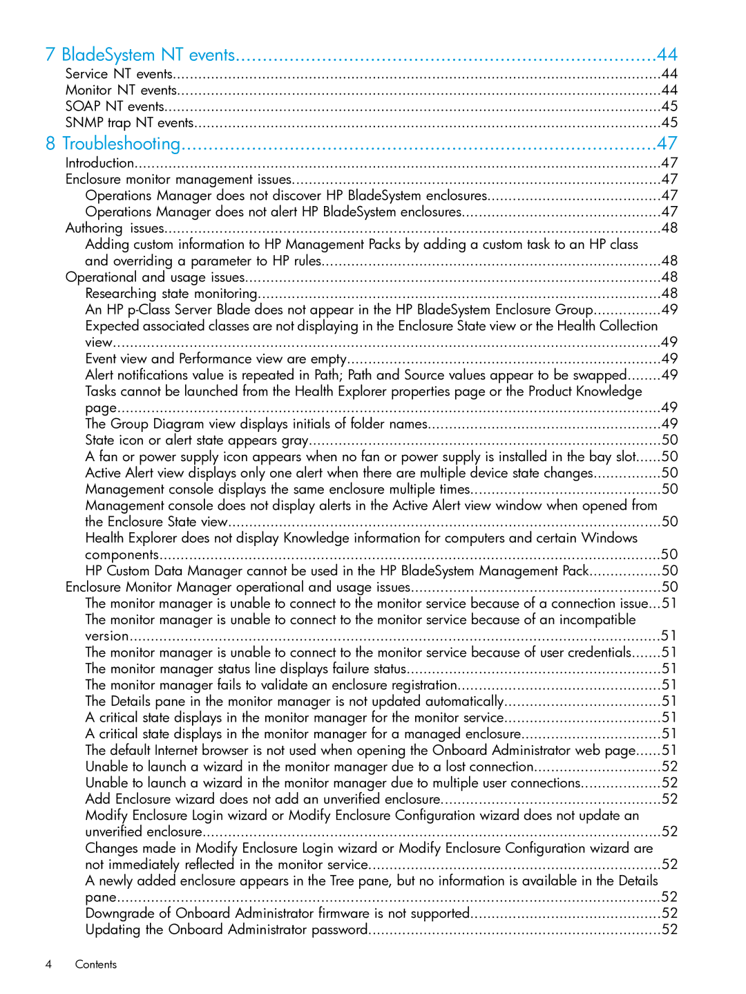 HP OneView for Microsoft System Center manual BladeSystem NT events, Troubleshooting 