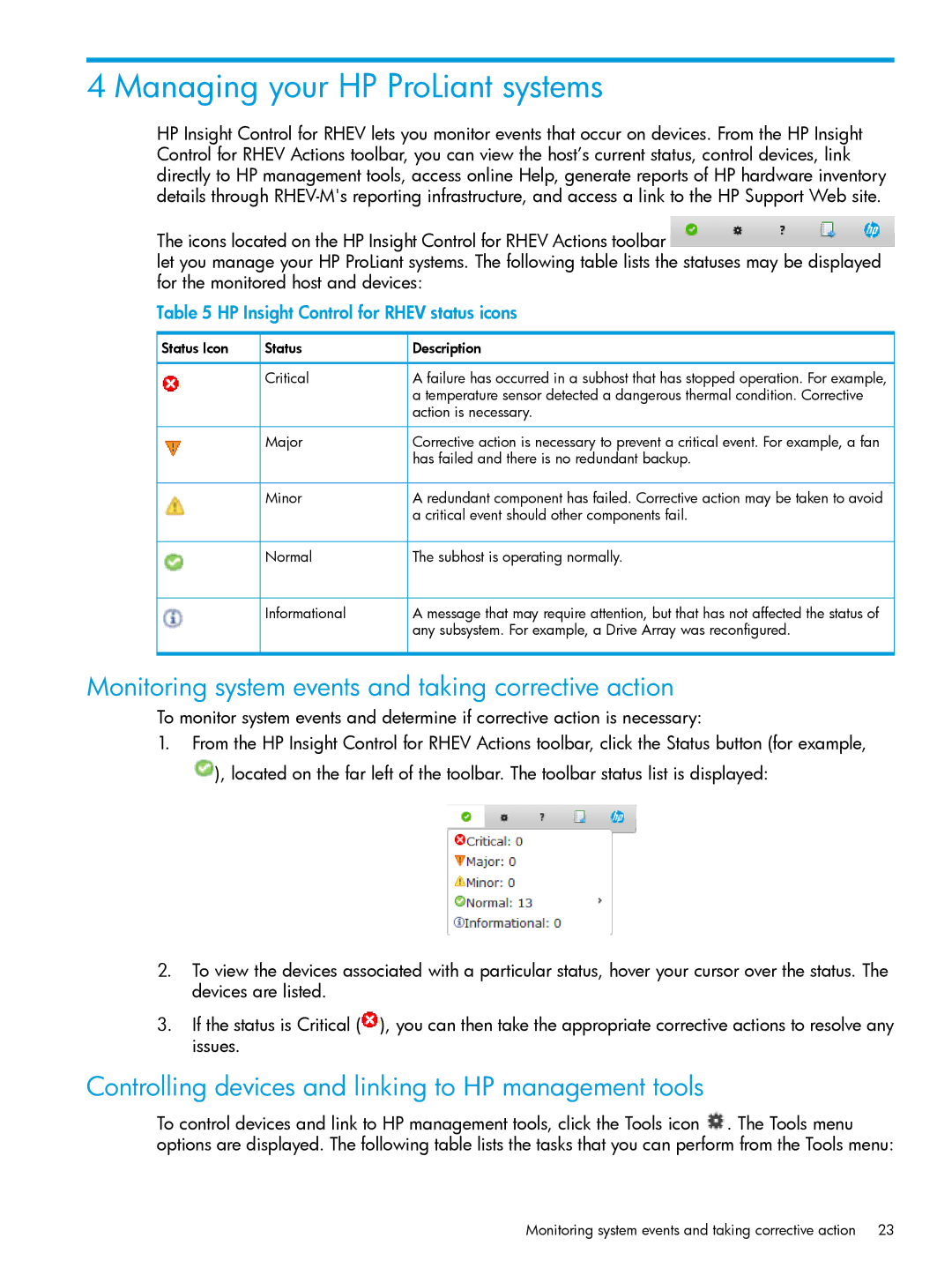 HP OneView for Red Hat Enterprise Virtualization manual Managing your HP ProLiant systems 