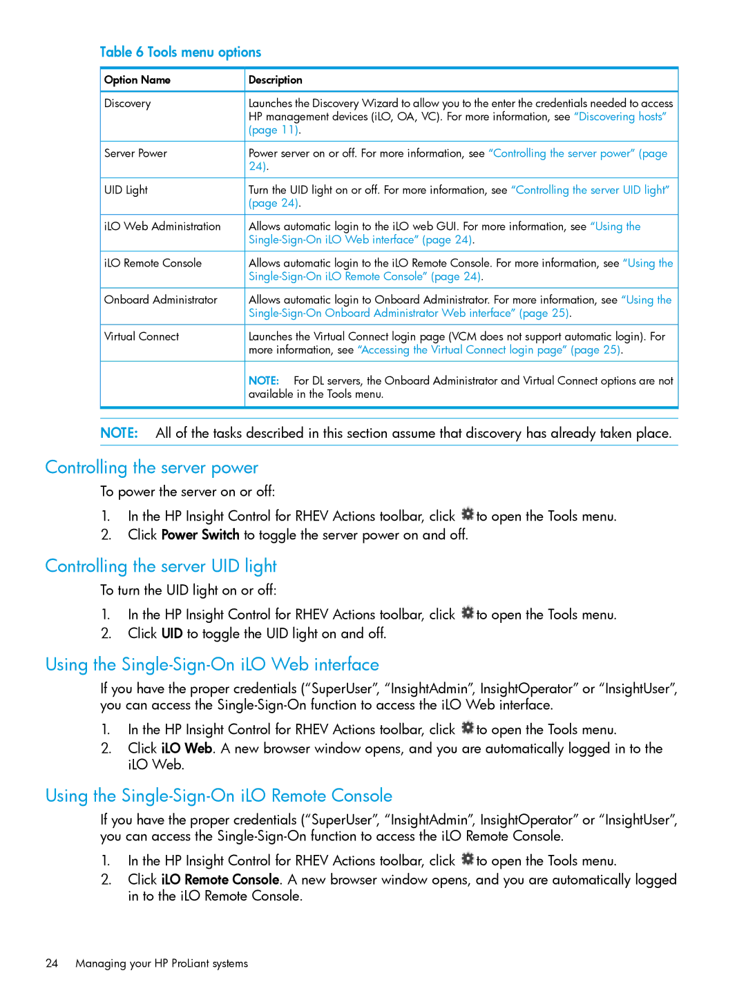 HP OneView for Red Hat Enterprise Virtualization manual Controlling the server power, Controlling the server UID light 