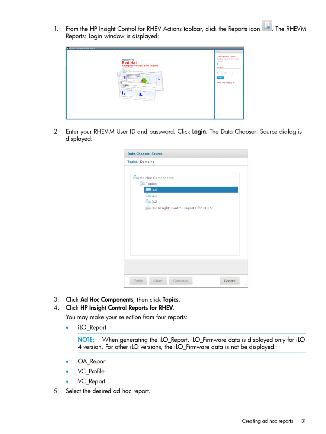 HP OneView for Red Hat Enterprise Virtualization manual Creating ad hoc reports 