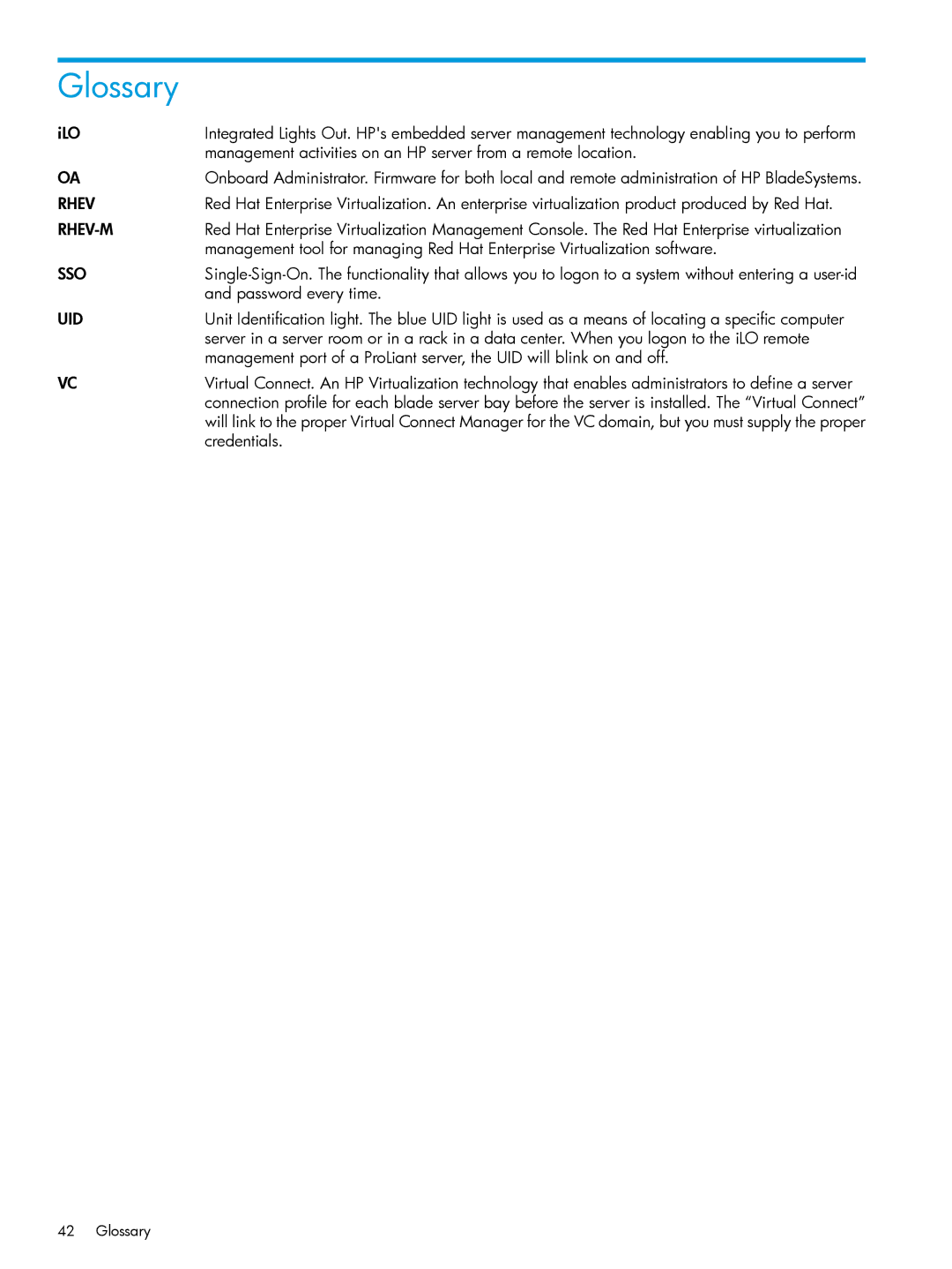 HP OneView for Red Hat Enterprise Virtualization manual Glossary, Rhev 