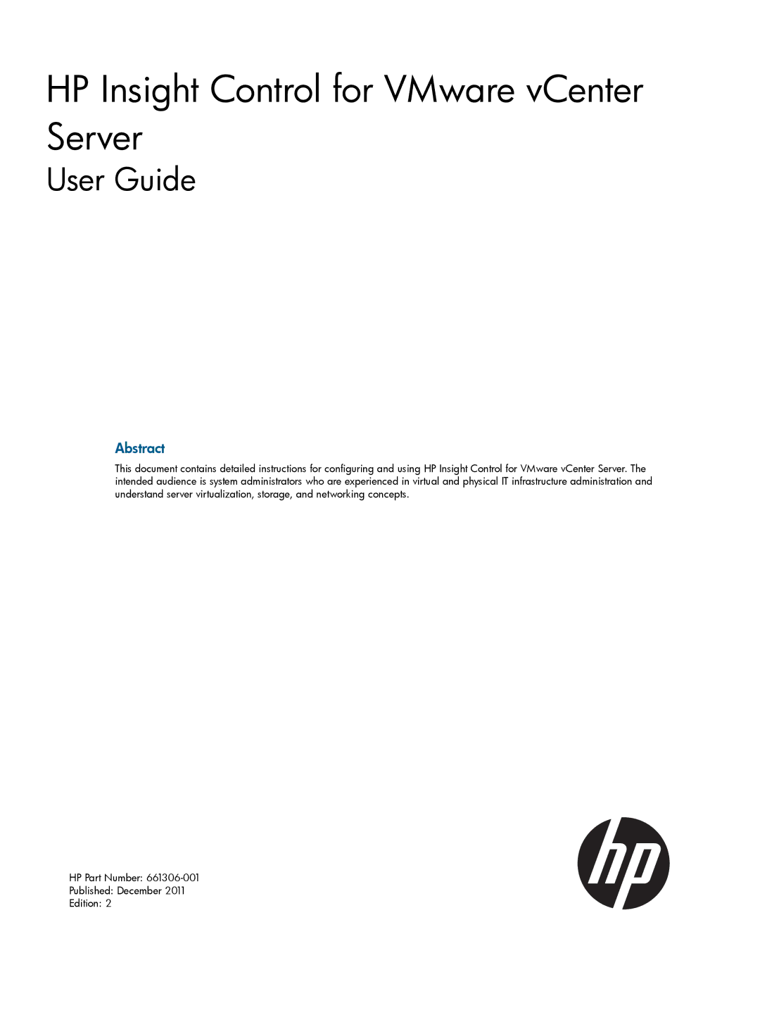 HP OneView for VMware vCenter/Operations Manager/Log Insight manual HP Insight Control for VMware vCenter Server 