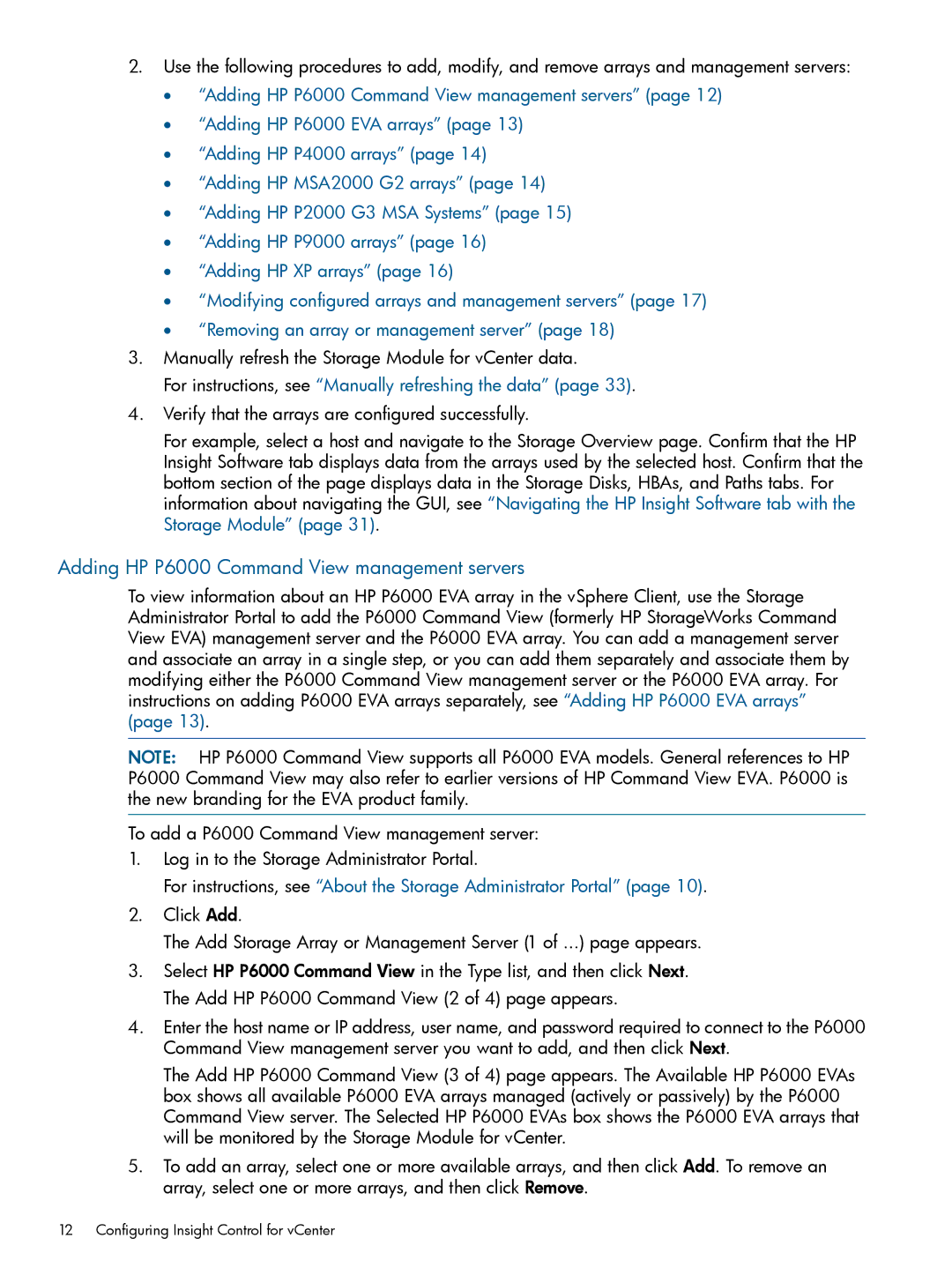 HP OneView for VMware vCenter/Operations Manager/Log Insight manual Adding HP P6000 Command View management servers 