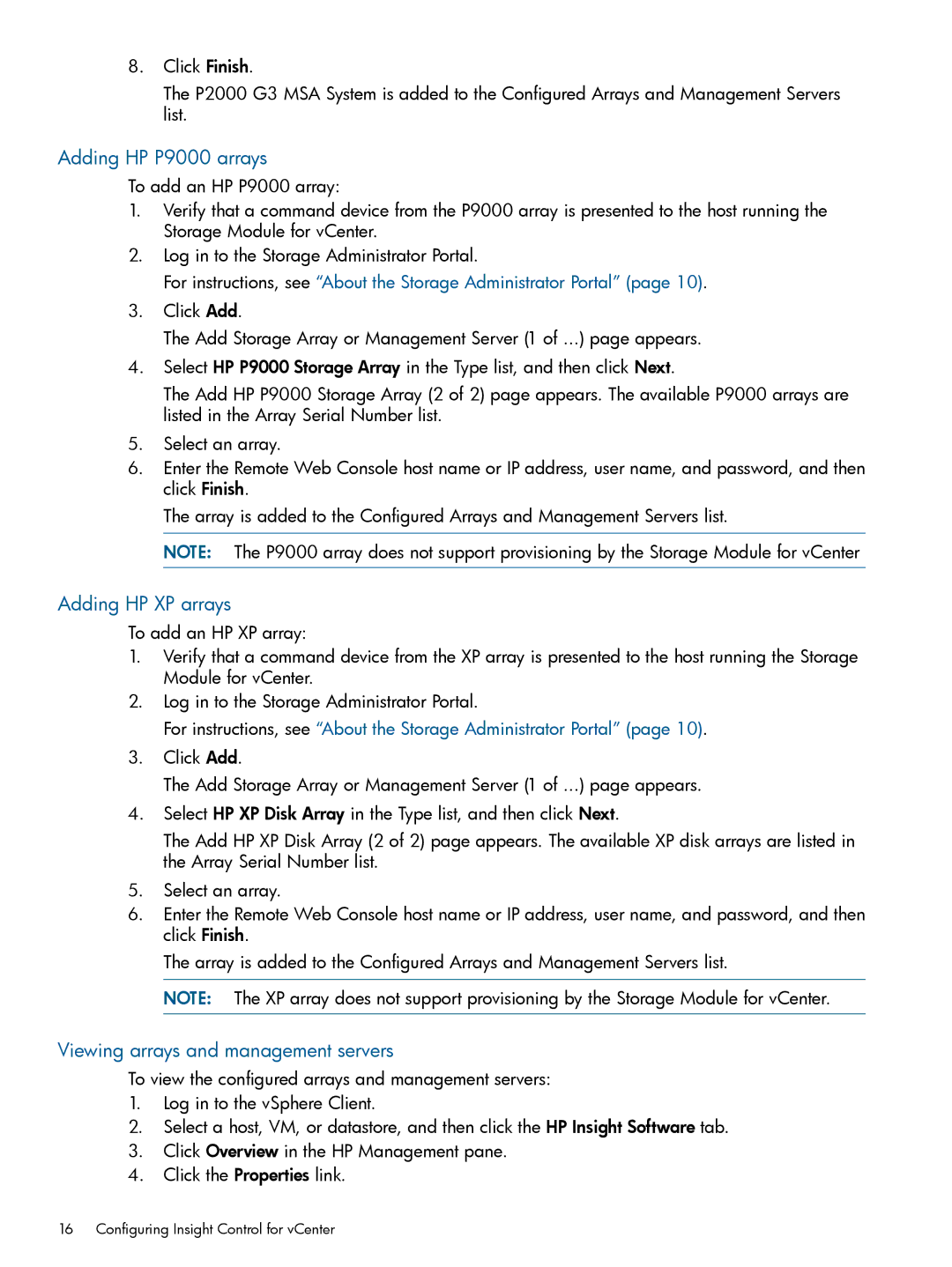 HP OneView for VMware vCenter/Operations Manager/Log Insight manual Adding HP P9000 arrays, Adding HP XP arrays 