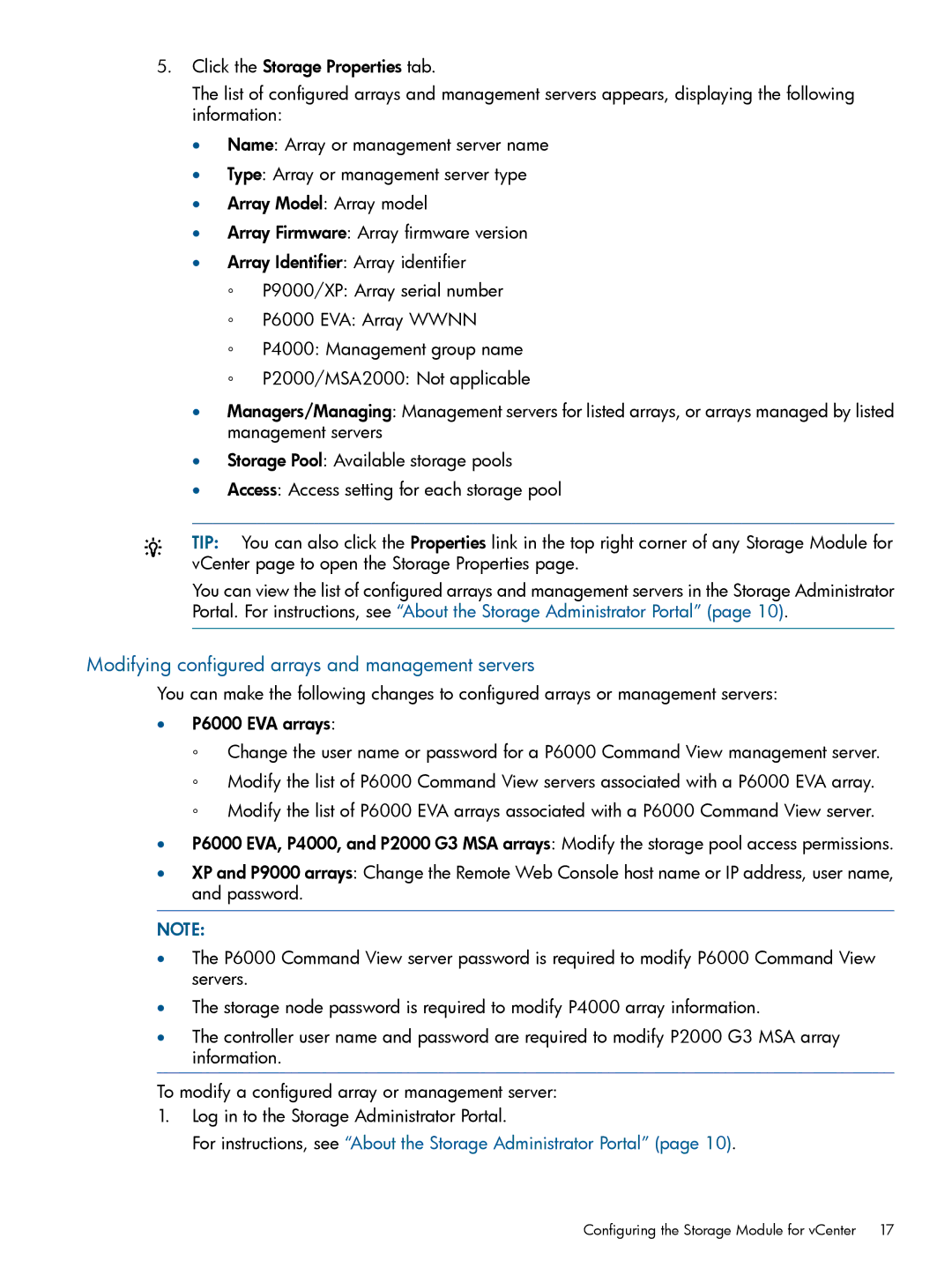 HP OneView for VMware vCenter/Operations Manager/Log Insight manual Modifying configured arrays and management servers 