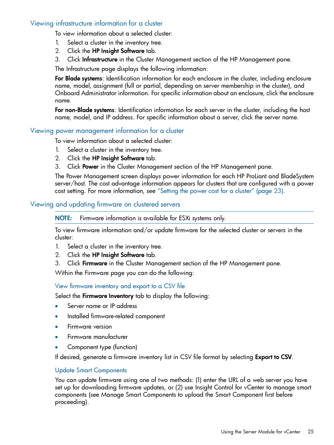 HP OneView for VMware vCenter/Operations Manager/Log Insight manual Viewing infrastructure information for a cluster 