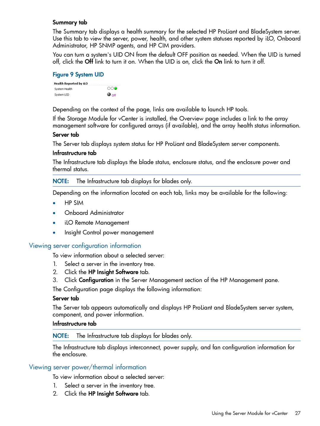 HP OneView for VMware vCenter/Operations Manager/Log Insight manual Viewing server configuration information 