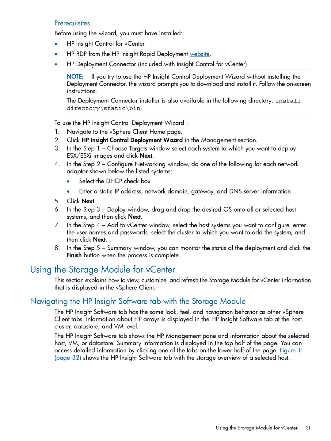 HP OneView for VMware vCenter/Operations Manager/Log Insight manual Using the Storage Module for vCenter, Prerequisites 