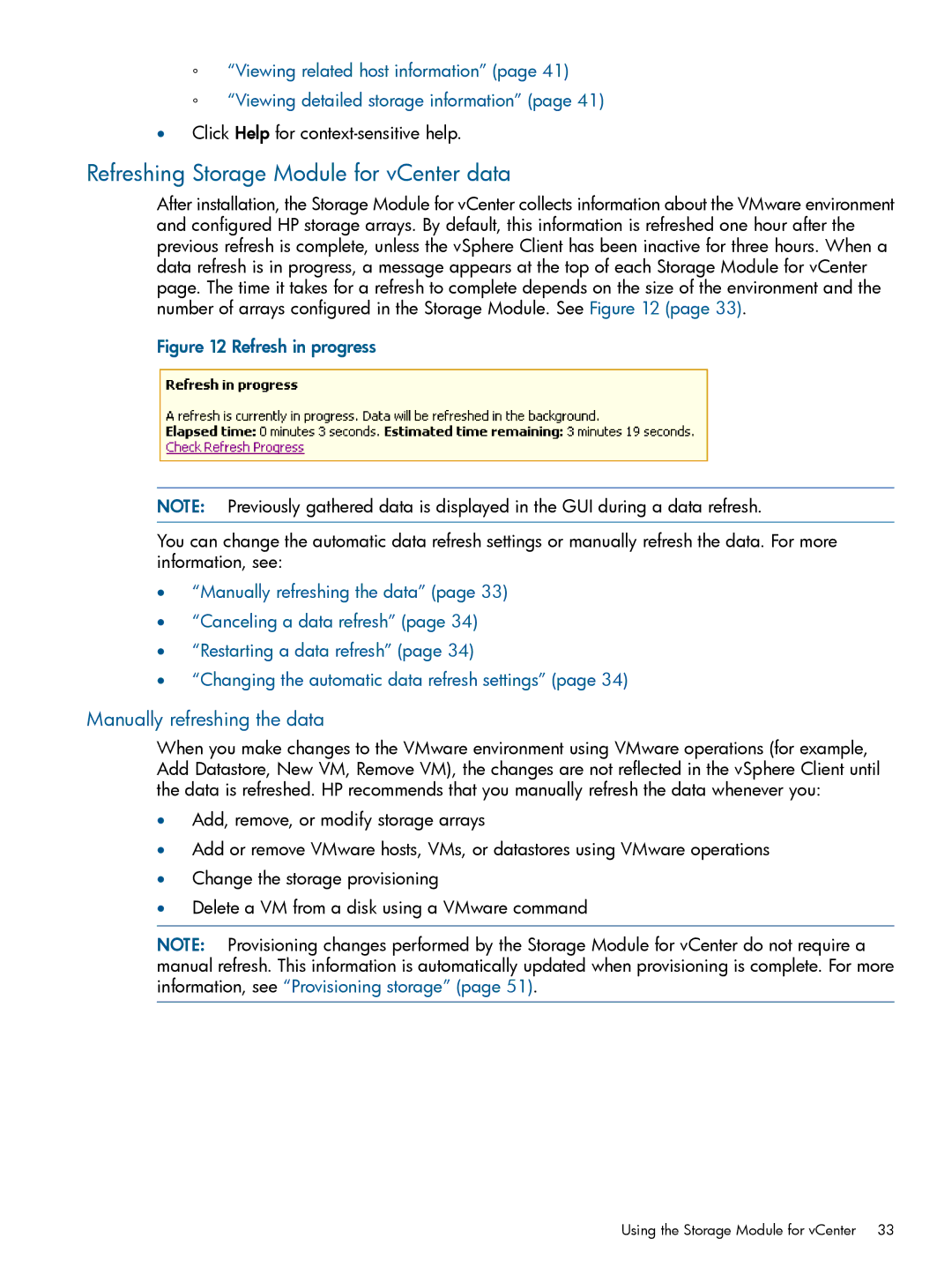 HP OneView for VMware vCenter/Operations Manager/Log Insight manual Refreshing Storage Module for vCenter data 