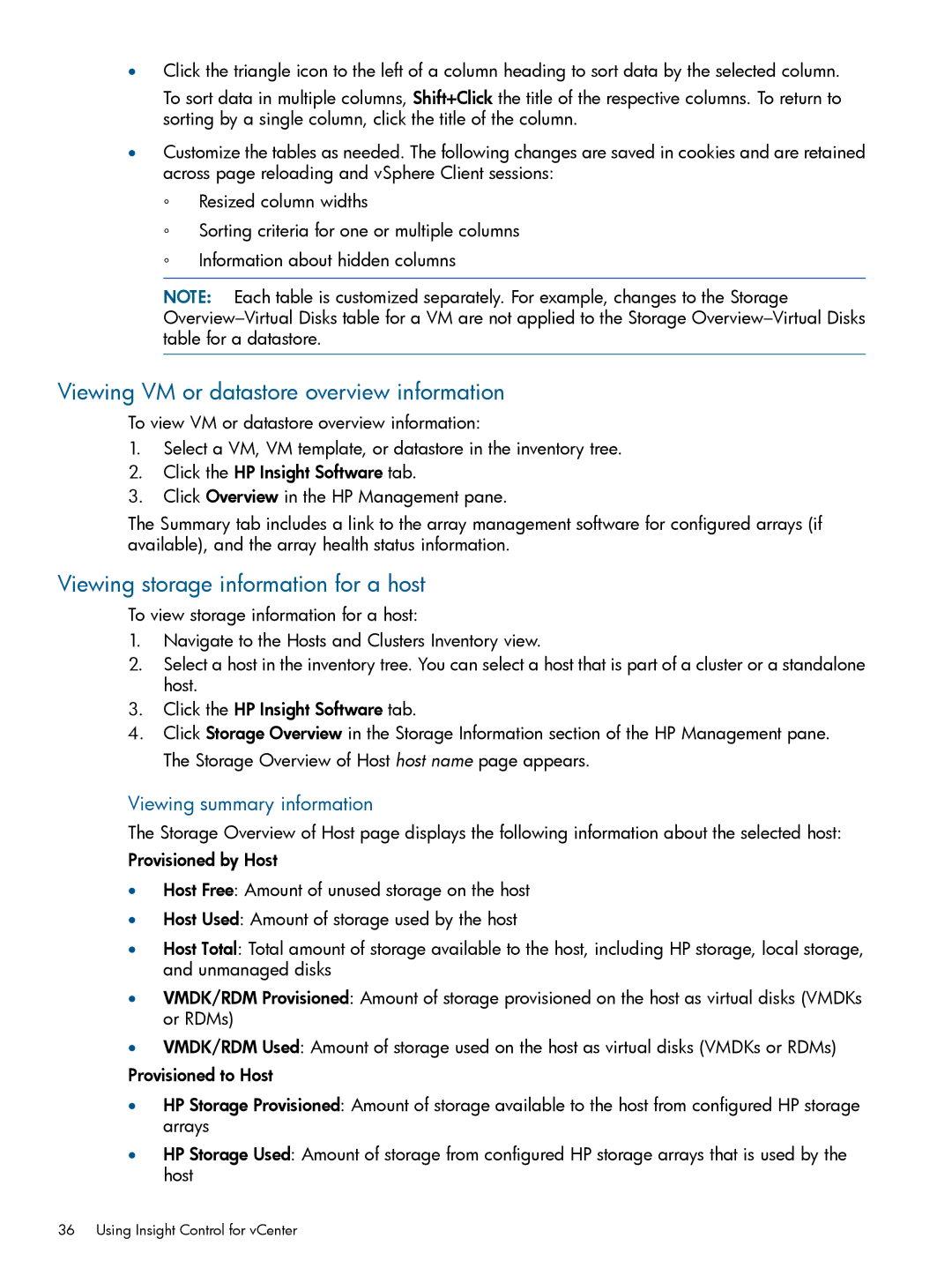 HP OneView for VMware vCenter/Operations Manager/Log Insight manual Viewing VM or datastore overview information 