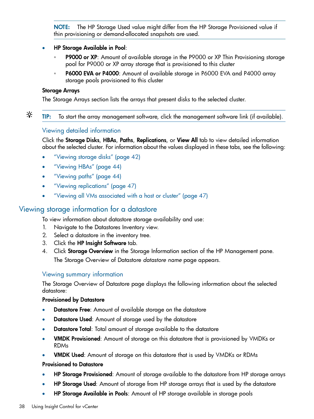 HP OneView for VMware vCenter/Operations Manager/Log Insight manual Viewing storage information for a datastore 