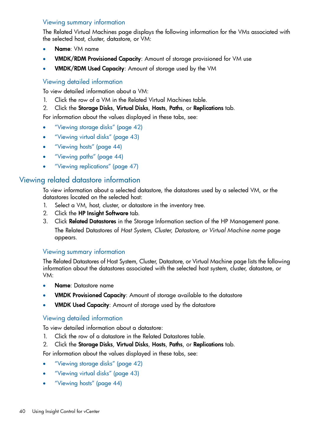 HP OneView for VMware vCenter/Operations Manager/Log Insight manual Viewing related datastore information 