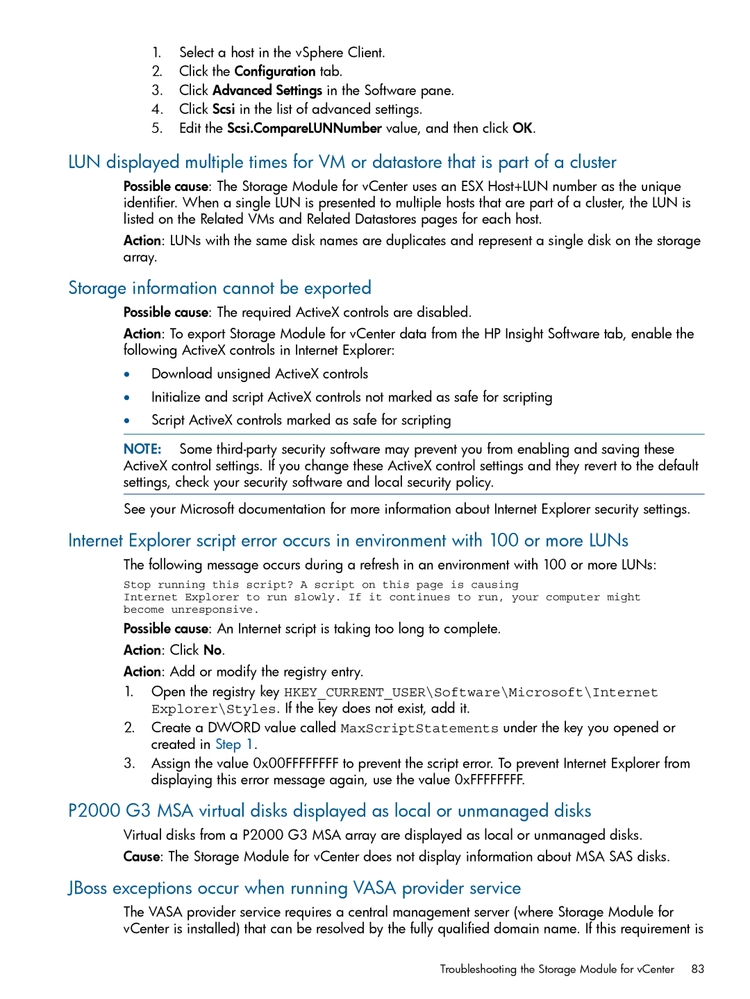 HP OneView for VMware vCenter/Operations Manager/Log Insight manual Storage information cannot be exported 