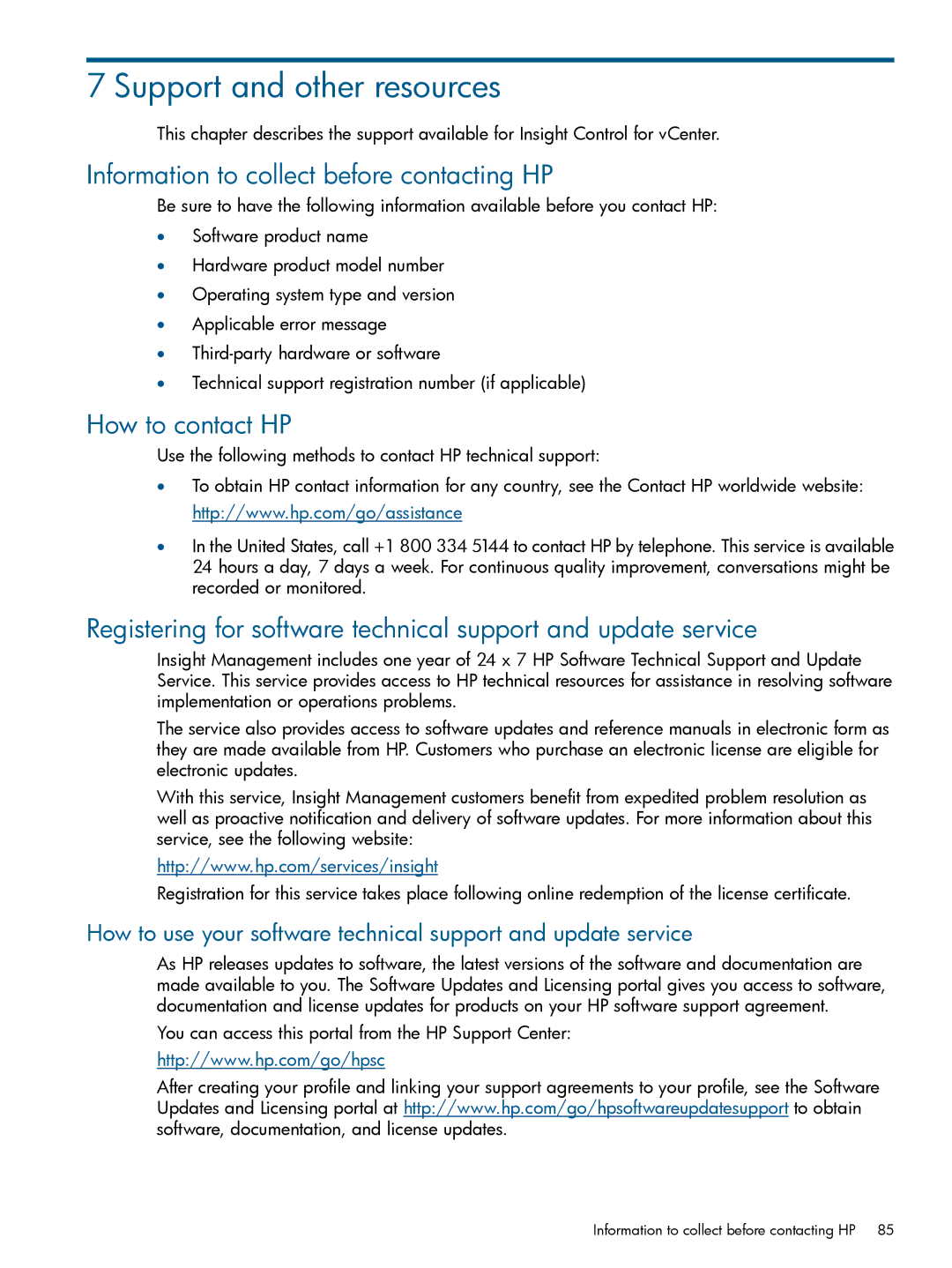 HP OneView for VMware vCenter/Operations Manager/Log Insight manual Support and other resources, How to contact HP 