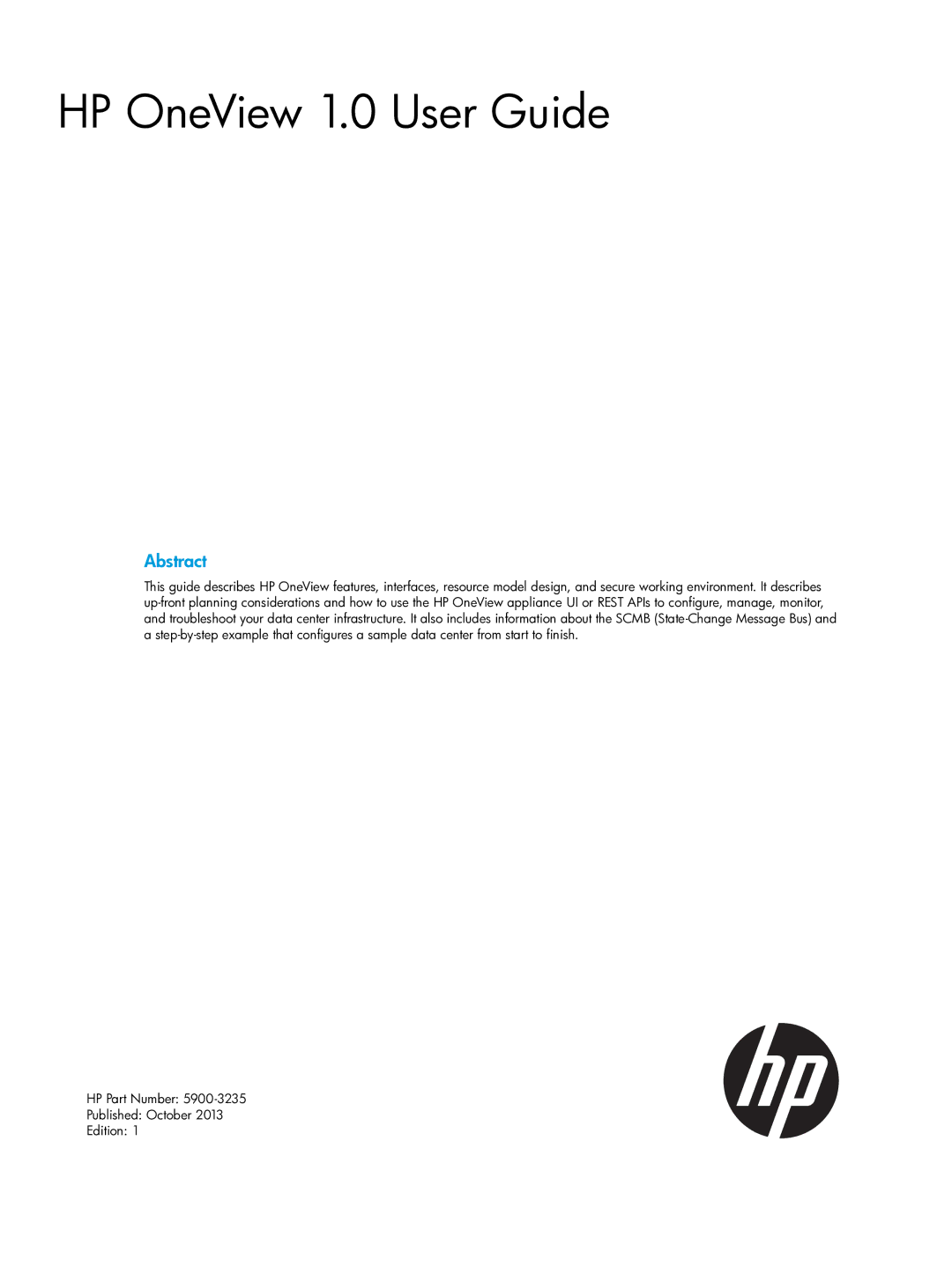 HP manual HP OneView 1.0 User Guide, Abstract 