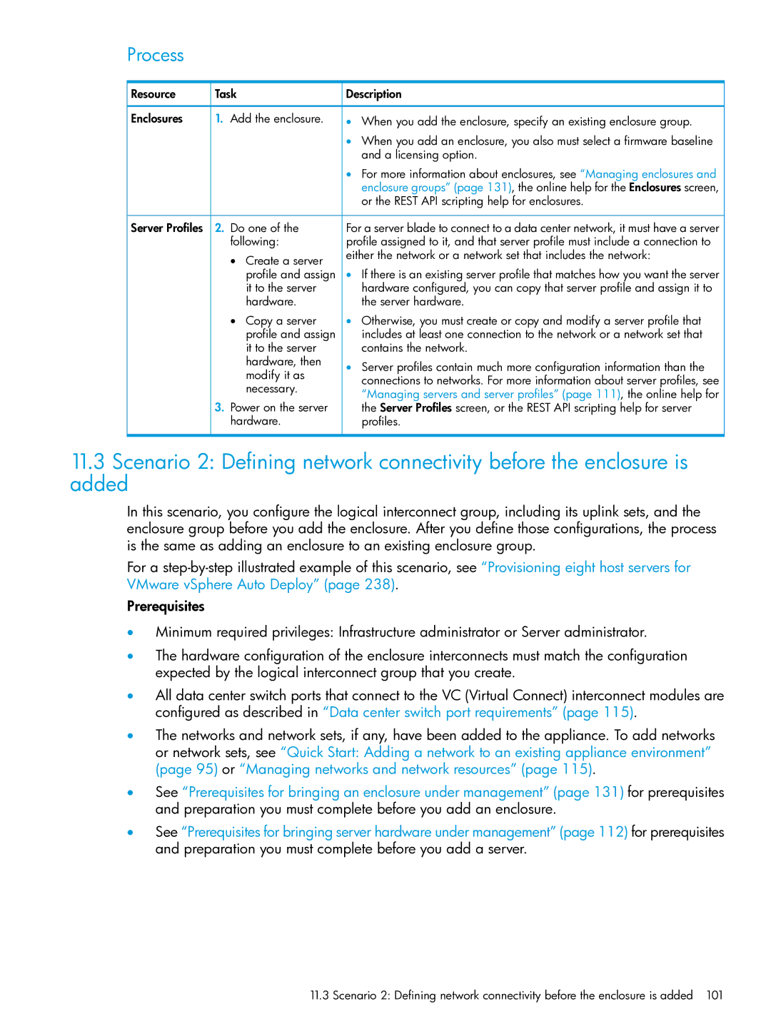 HP OneView manual Process, Resource Task Enclosures 