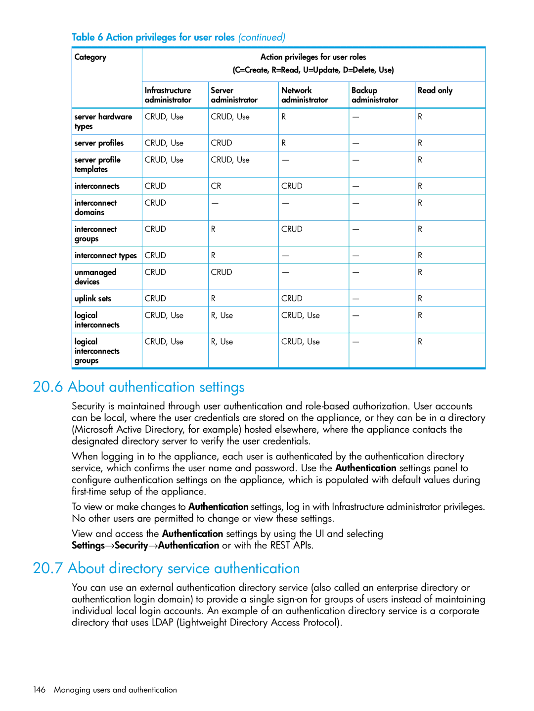 HP OneView manual About authentication settings, About directory service authentication 