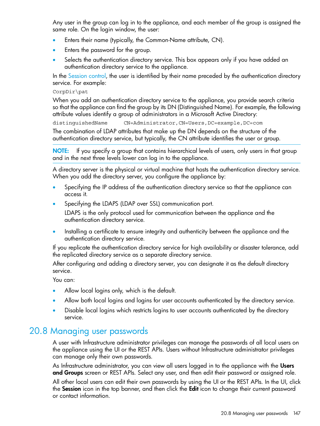 HP OneView manual Managing user passwords 