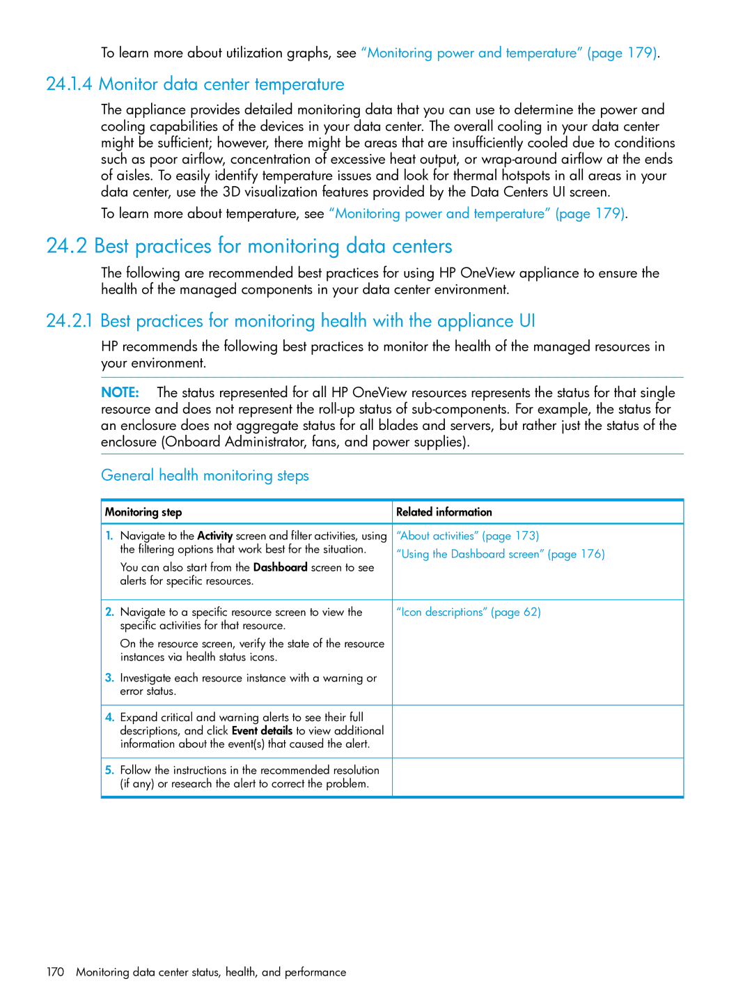 HP OneView Best practices for monitoring data centers, Monitor data center temperature, General health monitoring steps 