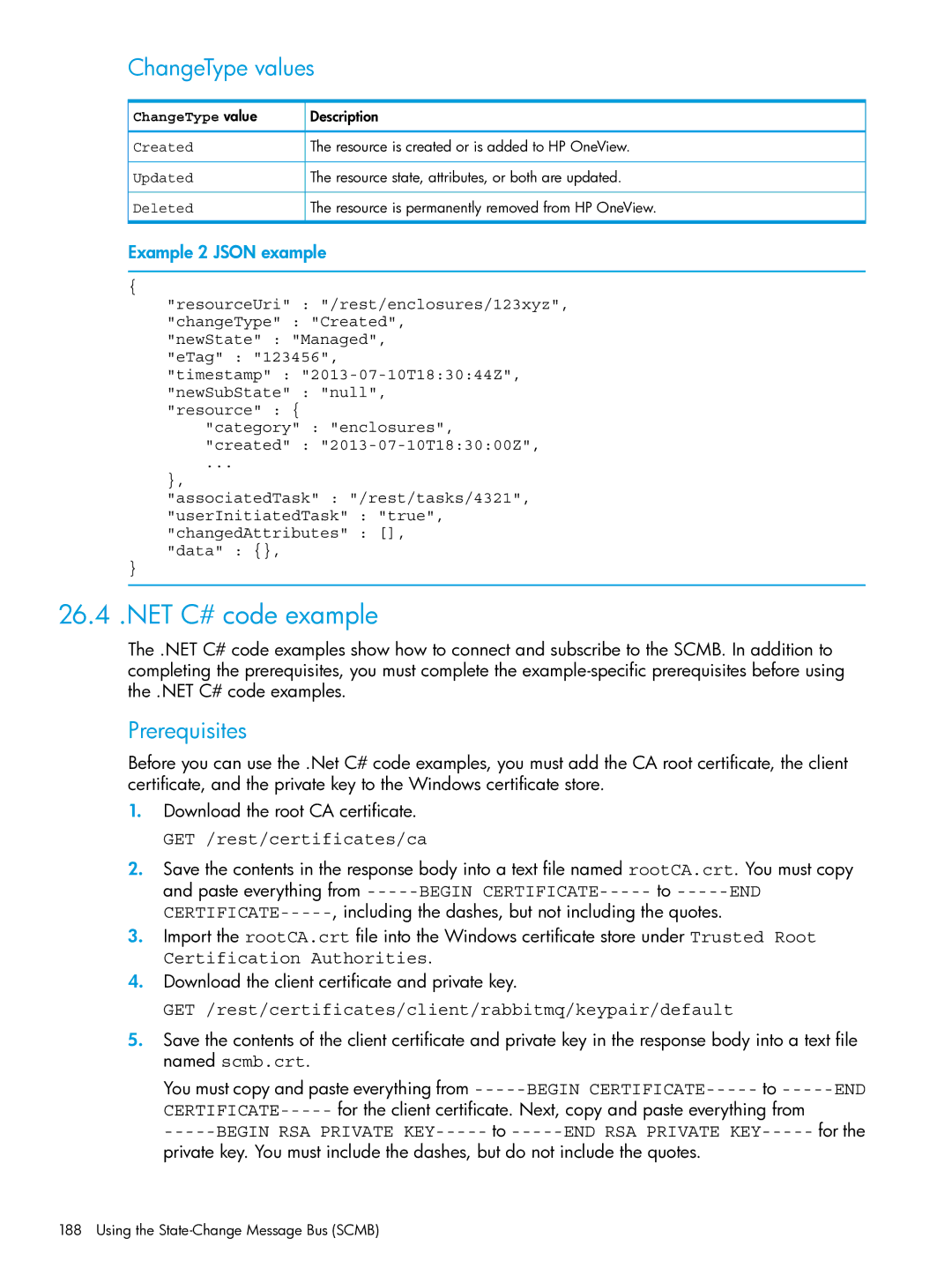 HP OneView manual NET C# code example, ChangeType values, Example 2 Json example 