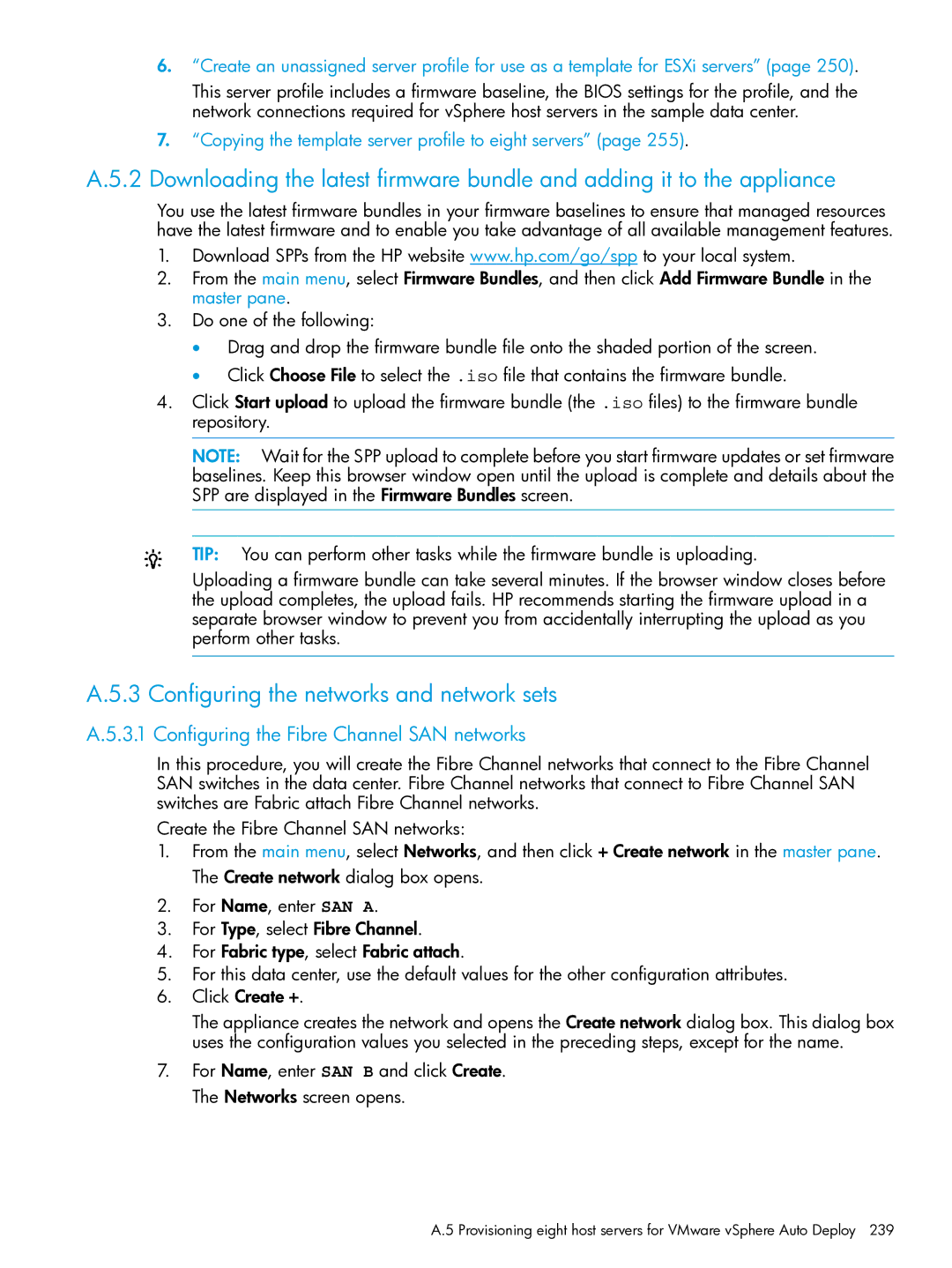 HP OneView manual Configuring the networks and network sets, Configuring the Fibre Channel SAN networks 