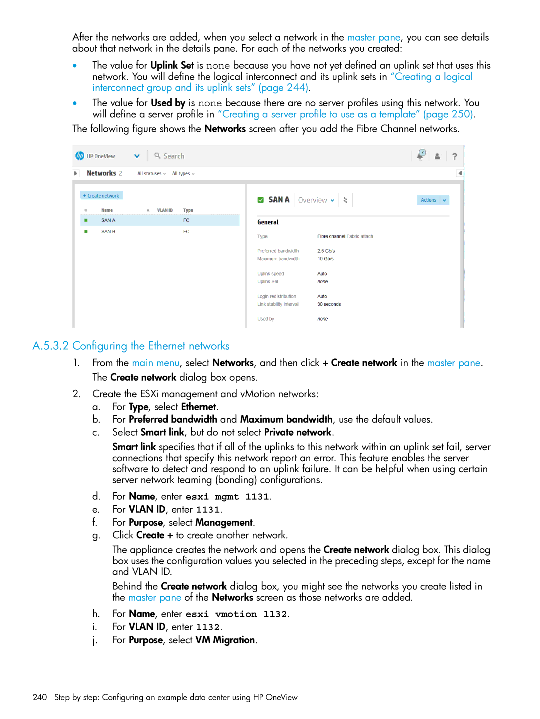 HP OneView manual Configuring the Ethernet networks 