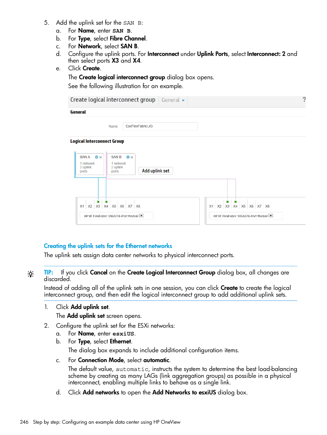 HP OneView manual Creating the uplink sets for the Ethernet networks 