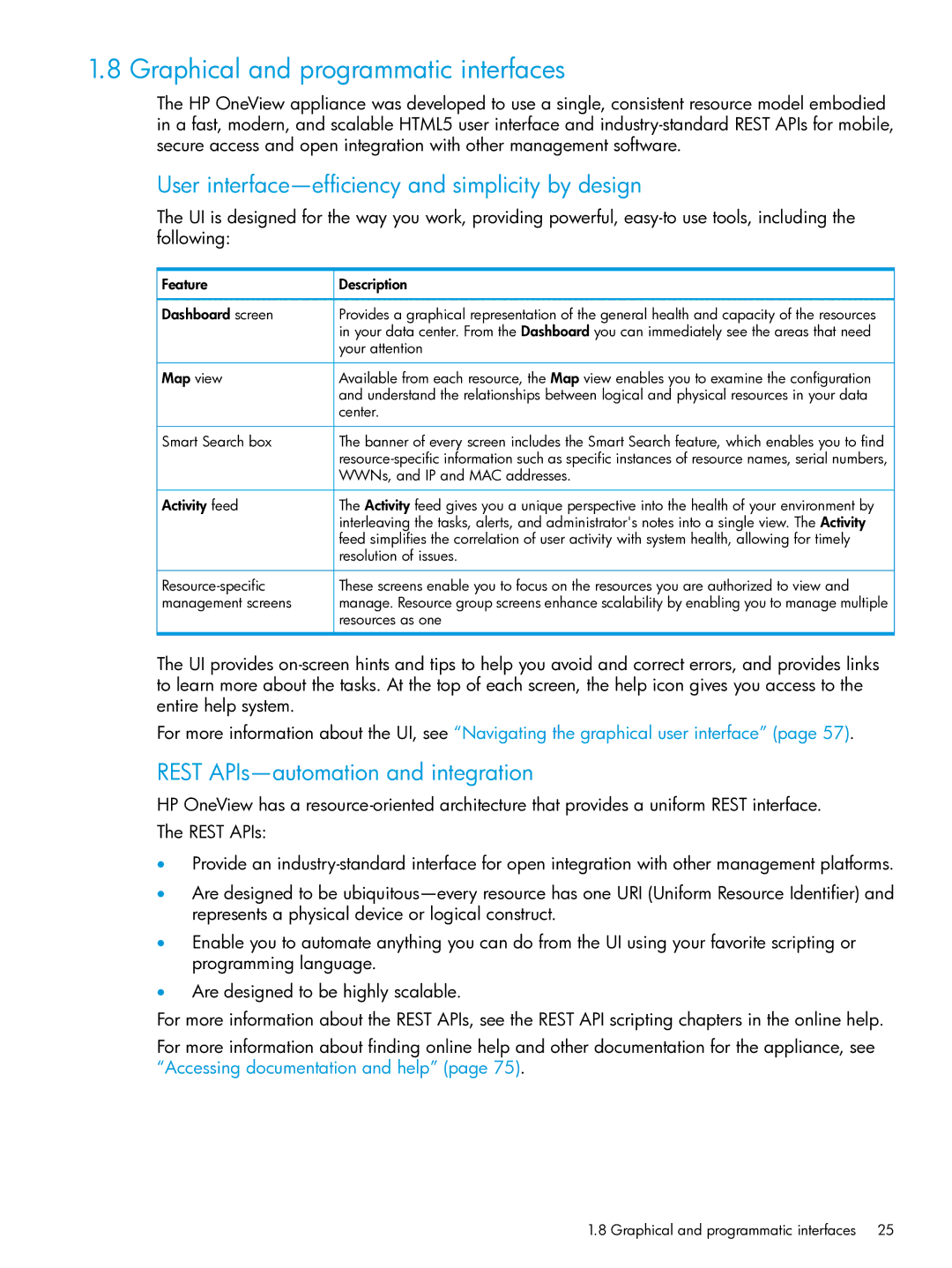 HP OneView manual Graphical and programmatic interfaces, User interface-efficiency and simplicity by design 