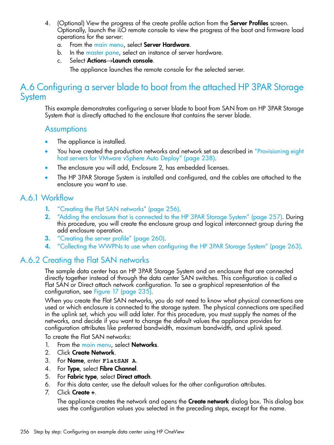 HP OneView manual Assumptions, Creating the Flat SAN networks 