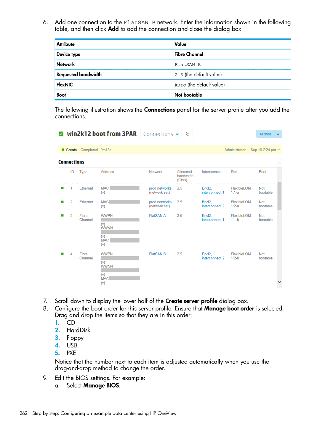 HP OneView manual Attribute Value Device type Fibre Channel Network, FlatSAN B 