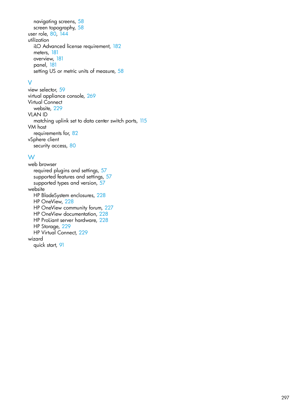 HP OneView manual Vlan ID, 297 