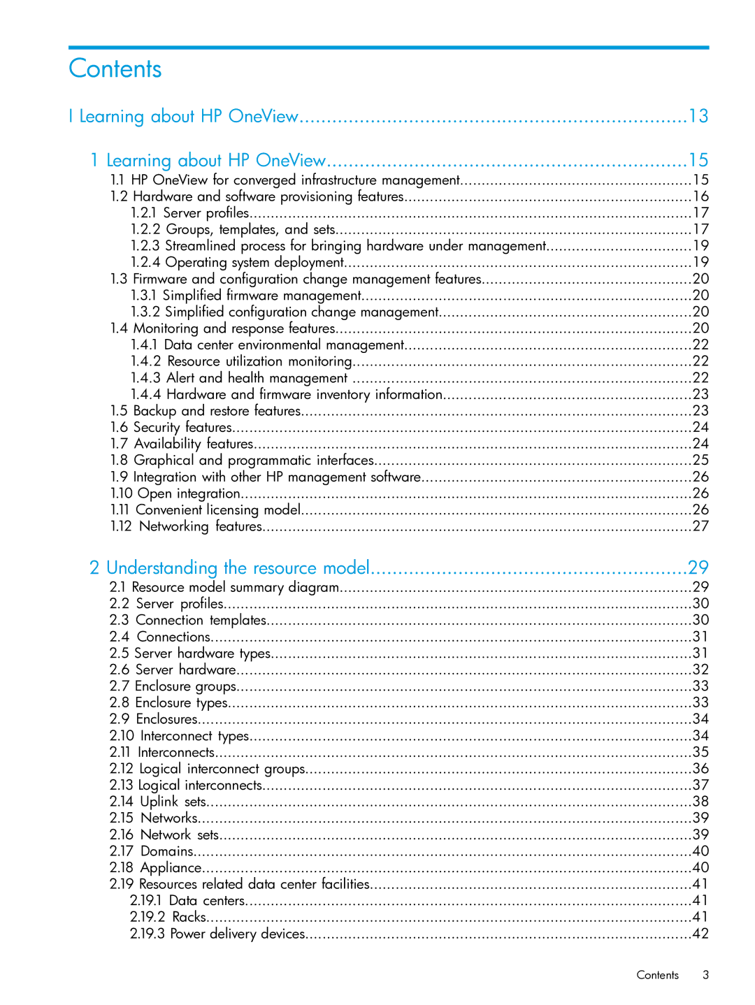 HP OneView manual Contents 