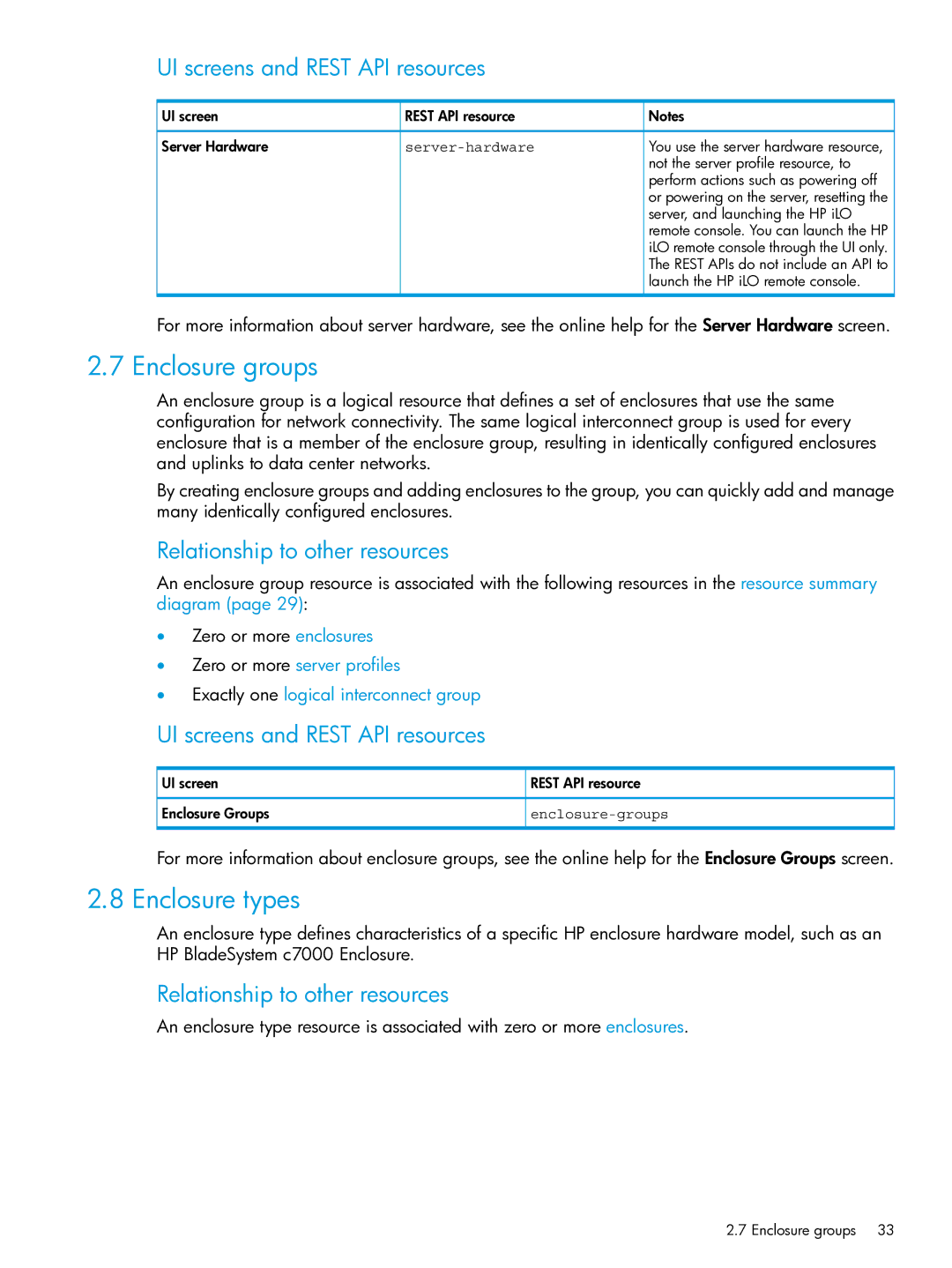 HP OneView manual Enclosure groups, Enclosure types, Server-hardware, Enclosure-groups 