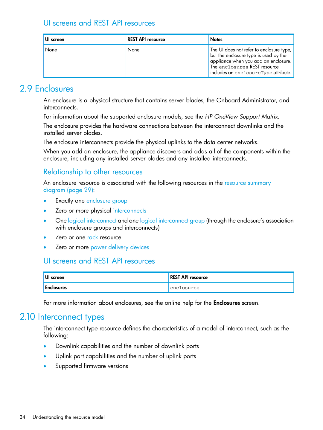 HP OneView manual Enclosures, Interconnect types, Exactly one enclosure group, Zero or more power delivery devices 