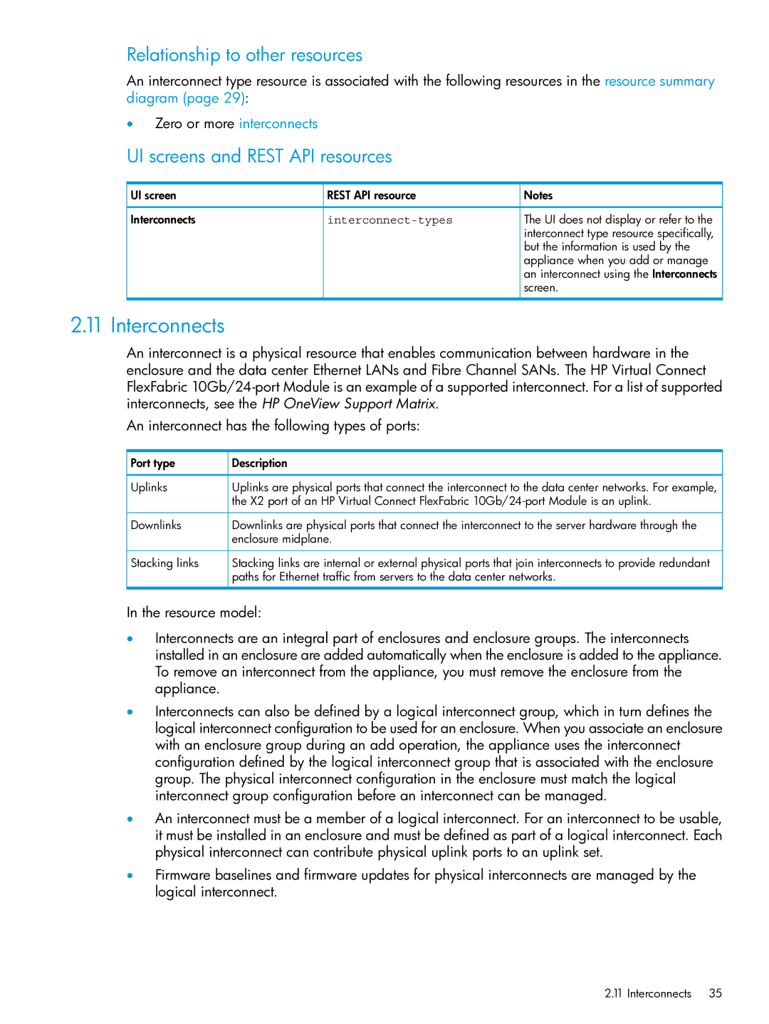 HP OneView manual Interconnects, Interconnect-types 