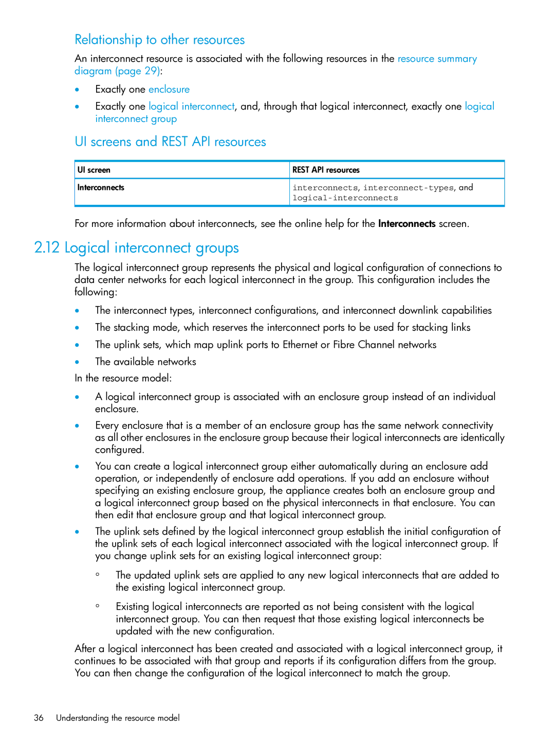 HP OneView Logical interconnect groups, UI screen Rest API resources Interconnects, Interconnects , interconnect-types 