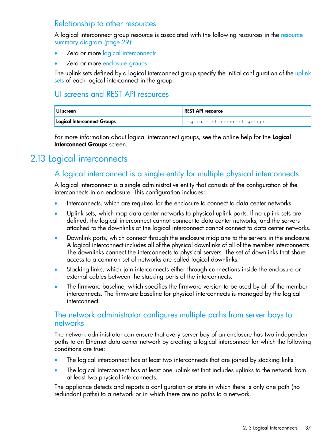 HP OneView Logical interconnects, UI screen Rest API resource Logical Interconnect Groups, Logical-interconnect-groups 